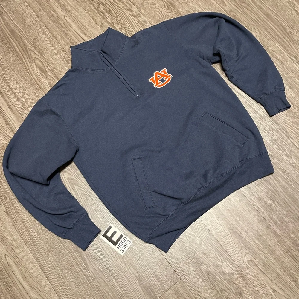Champion University Of Auburn Blue Quarter Zip Mens Size Large Pullover